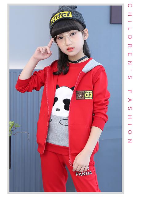 春秋童装女童套装中大童秋装女孩上衣外套裤子套装 熊